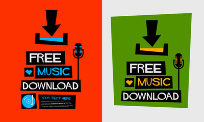 Free Music Download (Flat Style Vector Illustration Quote Poster Design)