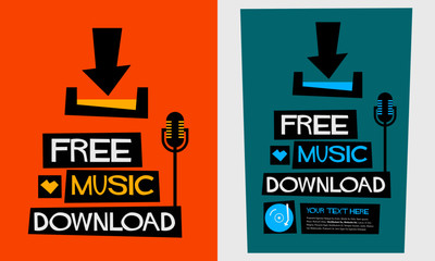 Free Music Download (Flat Style Vector Illustration Quote Poster Design)