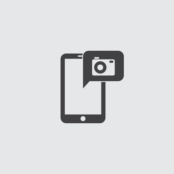 Smartphone with camera icon in a flat design in black color. Vector illustration eps10
