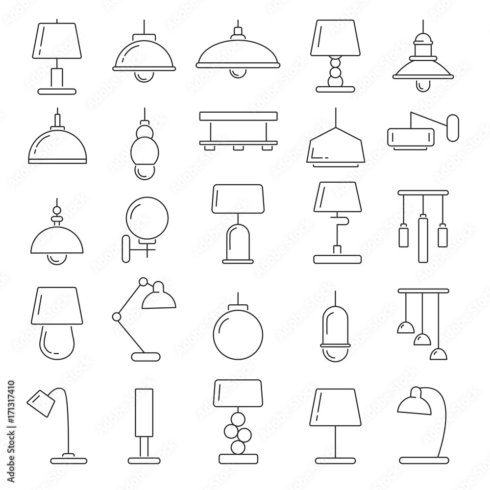Canvas Prints different modern lamps. vector illustrations in linear style