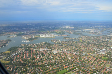 Airplane view of the city of Sydney Australia