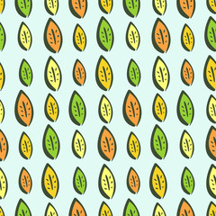 Colorful hand drawn vector autumn leaves seamless pattern. Cute kids texture for textile, wrapping paper, background, surface, cover, web design