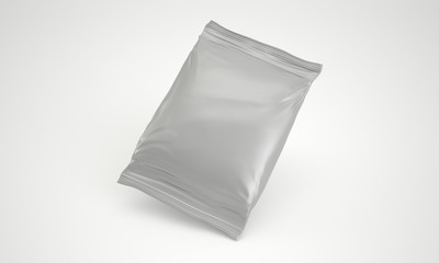 3d rendering blank foil bag packaging for food, snack, coffee, cocoa, sweets, crackers, nuts, chips. Realistic plastic pack mock up isolated on white background