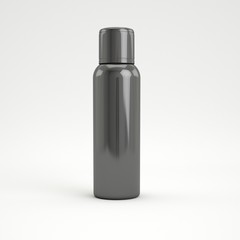 3d rendering Bottles of aerosol spray on a glossy surface. Packing for hairspray, spray, deodorant. Mock up.
