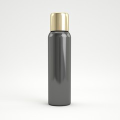 3d rendering Bottles of aerosol spray on a glossy surface. Packing for hairspray, spray, deodorant. Mock up.