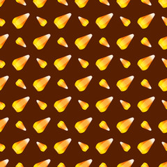 Halloween candy corn seamless pattern vector background holiday horror wallpaper cartoon spooky autumn decoration illustration.