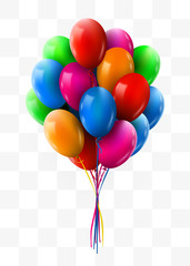 3d Realistic Colorful Bunch of Flying Birthday Balloons. Party and Celebration concept.