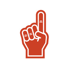 Illustration of a foam finger in six colors.