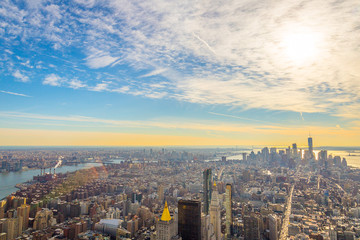 NEW YORK - 20 DECEMBER, 2016: Aerial Panoramic View of New York City on Winter Christmas Time, Horizontal View