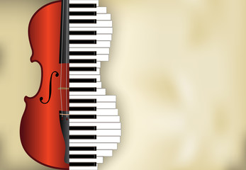 abstract music background from violin and piano keys with place for text, vector illustration.