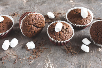 Chocolate cupcakes on background Toning Selective focus