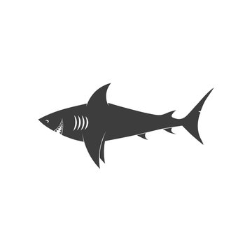 Big white shark icon on white backround. Vector illustration.