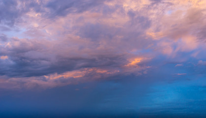 Dramatic Amazing sky with clouds in sunset and sunrise time; Sky after raining.