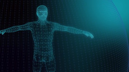 3d model of man geometric model of luminous lines blue - Powered by Adobe