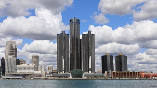 Timelapse of Detroit Skyline across the Detroit River 4K