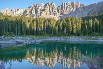 Latemar and Lake Carezza - Karersee in South Tyrol, Italy