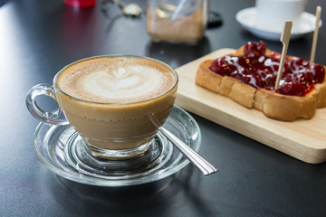 Cappuccino art cup with Strawberry toast