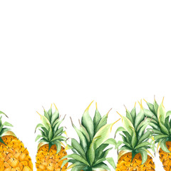Yellow pineapple with green leaves