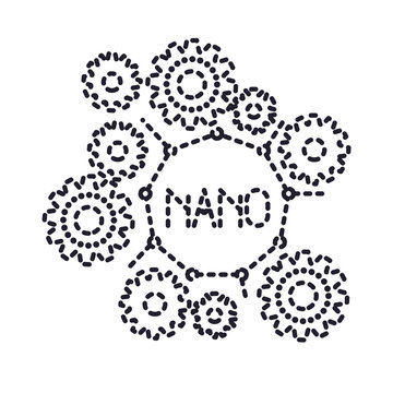 set gear machinery with nano molecular structure monochrome silhouette dotted vector illustration