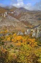 Beautiful landscape in the mountain with colorful autumn forest