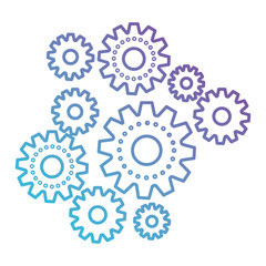 set gear machinery in color gradient silhouette from purple to blue vector illustration