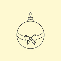 Vector simple Christmas tree ball with ribbon and bow. Line art design