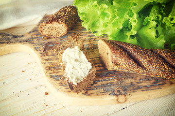 breakfast: sandwich with cheese and lettuce