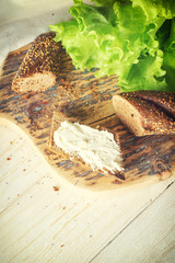 breakfast: sandwich with cheese and lettuce