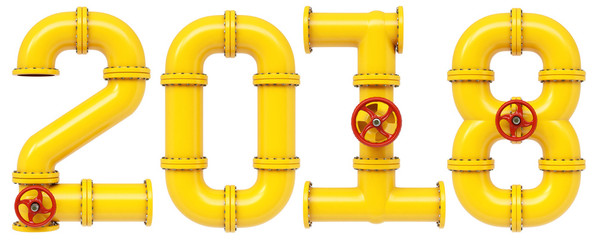 new 2018 year from gas pipes. Isolated on white background. 3D illustration.