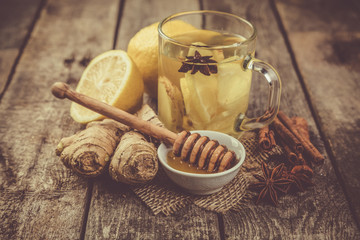 Ginger tea with lemon and honey