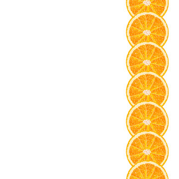 Vector seamless decorative vertical border of orange slices. Realistic citrus background