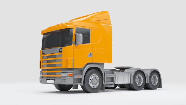 Logistics concept. Cabin of cargo truck isolated on white background. Front side view. 3D illustration