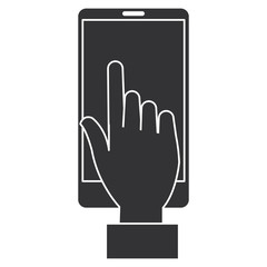 hand human with smartphone device isolated icon