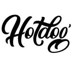 Hot dog hand lettering, brush ink calligraphy isolated on white background.