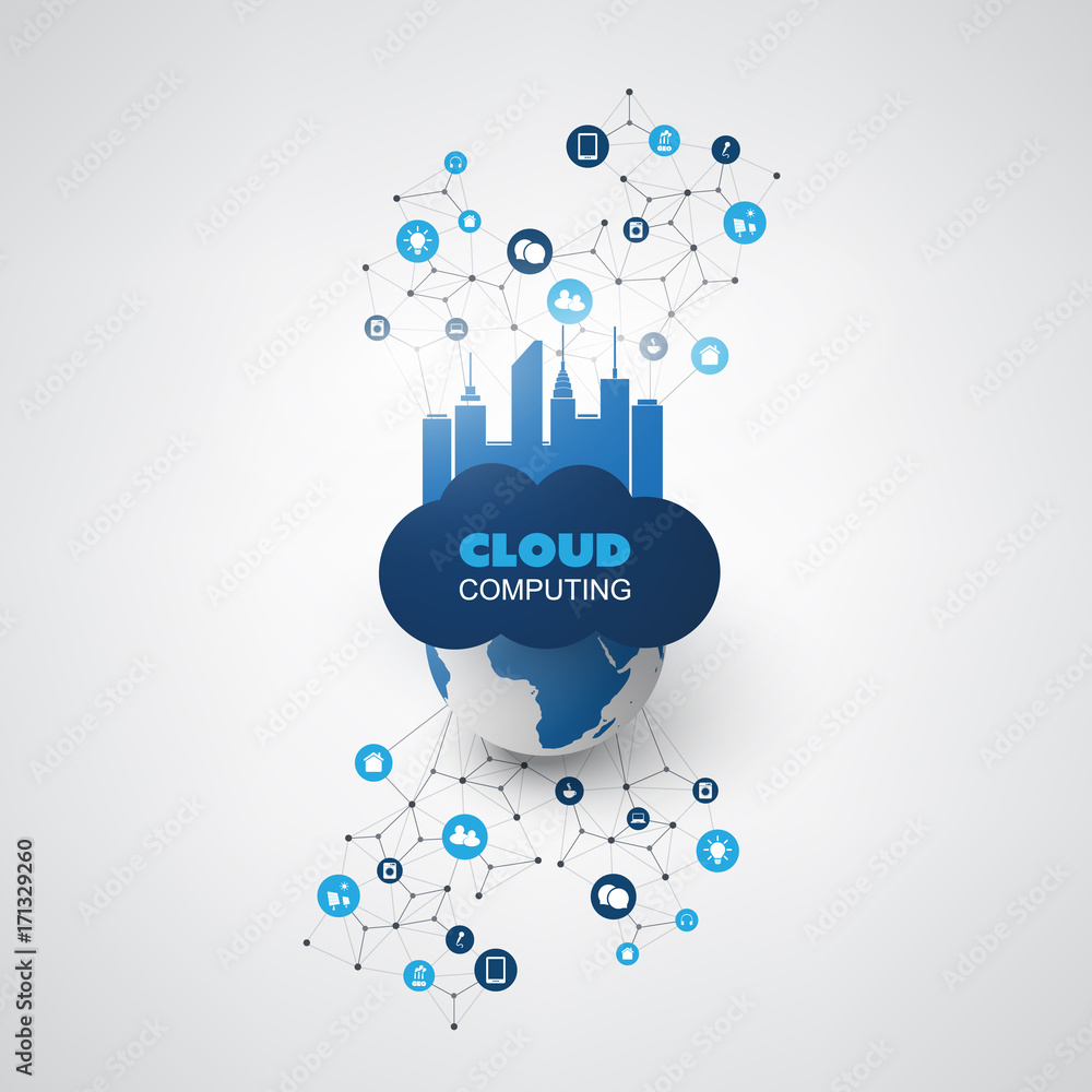 Poster cloud computing design concept with icons - digital network connections, technology background