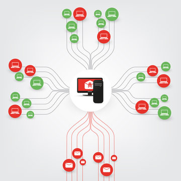Vulnerability, Spreading Malware or Ransomware Attack - Failing Vulnerable Network Threat Protection - IT Security, Corporate Networking Concept Design, Vector illustration