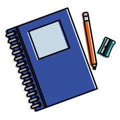 text book school with pencil and sharpeneer vector illustration design