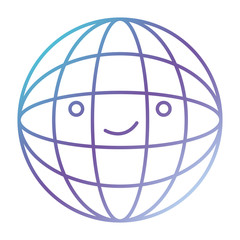 globe world cartoon kawaii in color gradient silhouette from purple to blue vector illustration