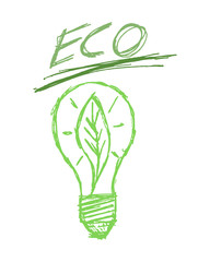 scritta eco verde con lampadina , schizzo / disegno vettoriale 