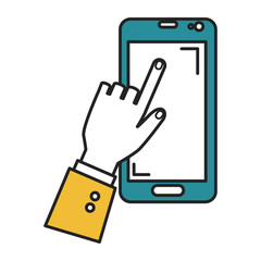 hand human with smartphone device isolated icon vector illustration design