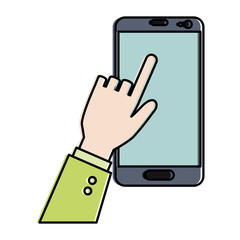 hand human with smartphone device isolated icon vector illustration design
