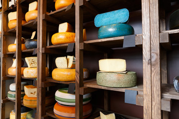 Cheese shop shelves, large assortment