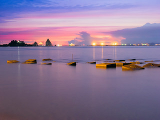 Fototapeta na wymiar Twilight at Sriracha Bay,Chonburi,Thailand