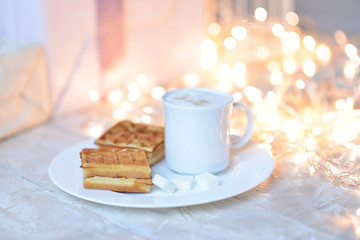 coffee and waffles on Christmas morning