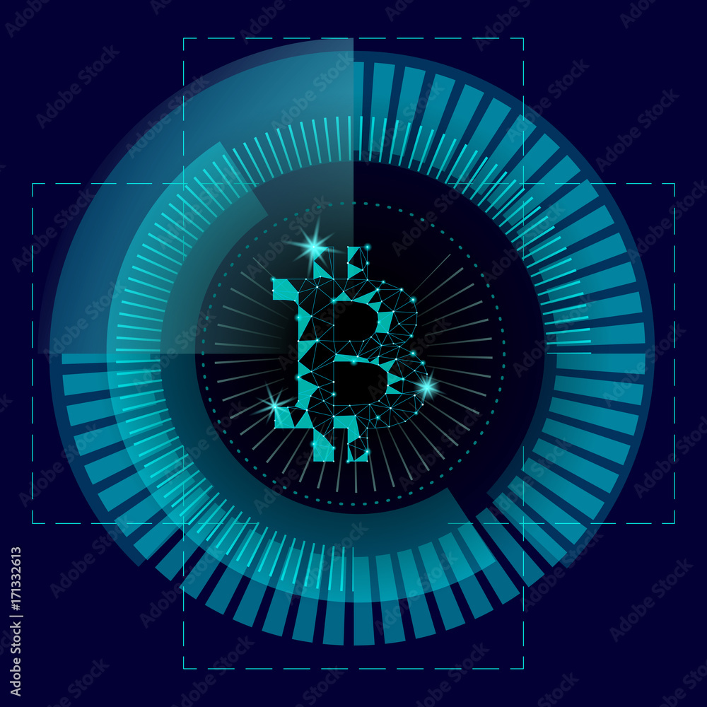 Aufkleber crypto currency bitcoin in hud radar interface. net banking mining future technology vector concept.