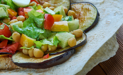 Mediterranean chickpea salad with za’atar and eggplant