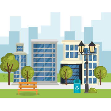 buildings with cityscape scene vector illustration design