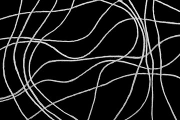 Set, collection white strings isolated on black background texture