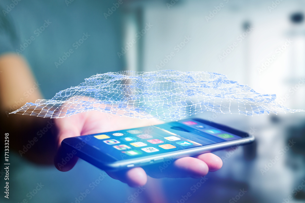 Aufkleber graphic network displayed on a futuristic interface - business and technology concept