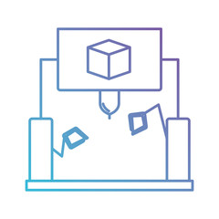 Obraz premium cube design with robotic hands in color gradient silhouette from purple to blue vector illustration